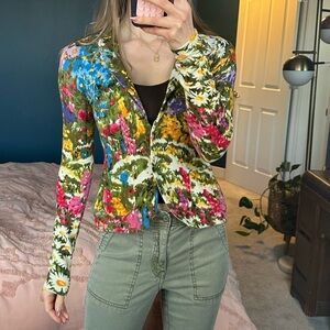 Anthropologie Multicolor Floral Button Down knit blazer cardigan
